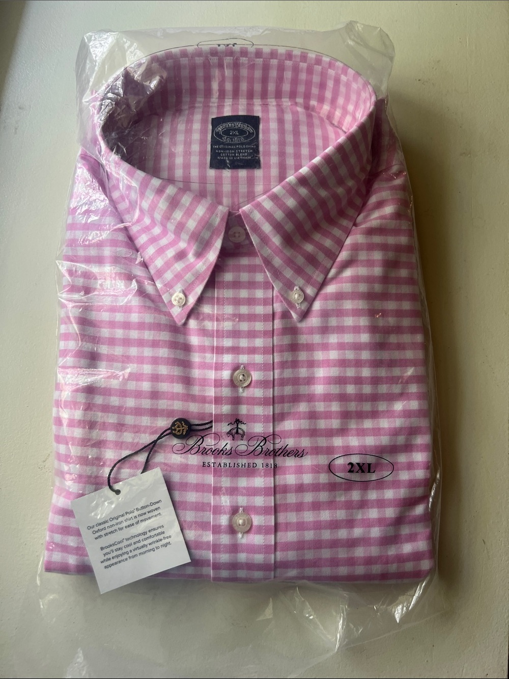 Brooks Brothers Men’s Pink Gingham Dress Shirt 2XL